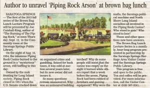 Saratogian (9/8/13) - Author to unravel 'Piping Rock Arson' 